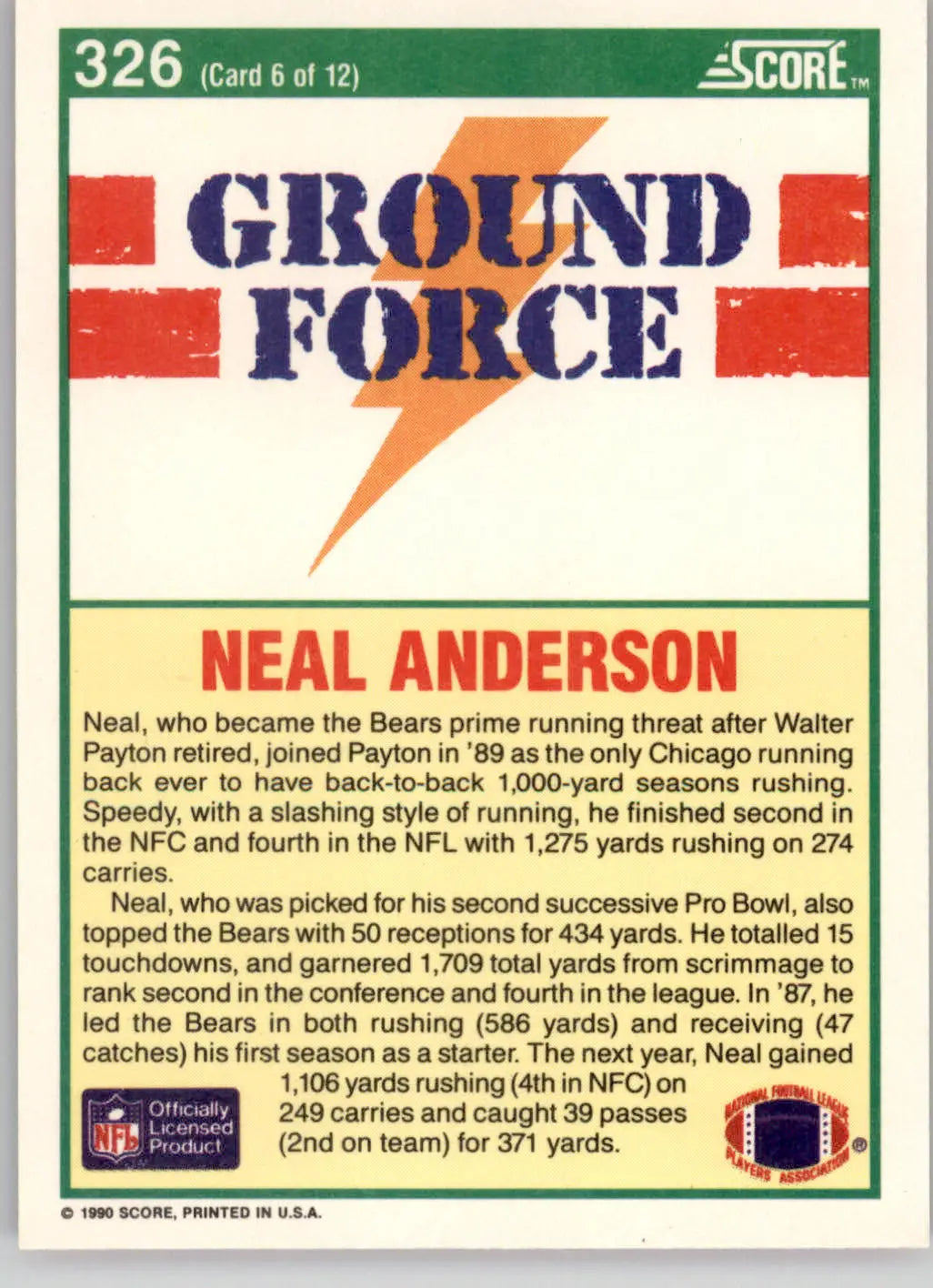 Neal Anderson - 1990 Score - #326 - Football