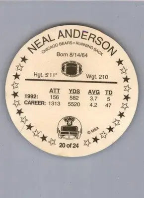 Neal Anderson - 1993 King B Discs - #20 - Football - Football Card Single