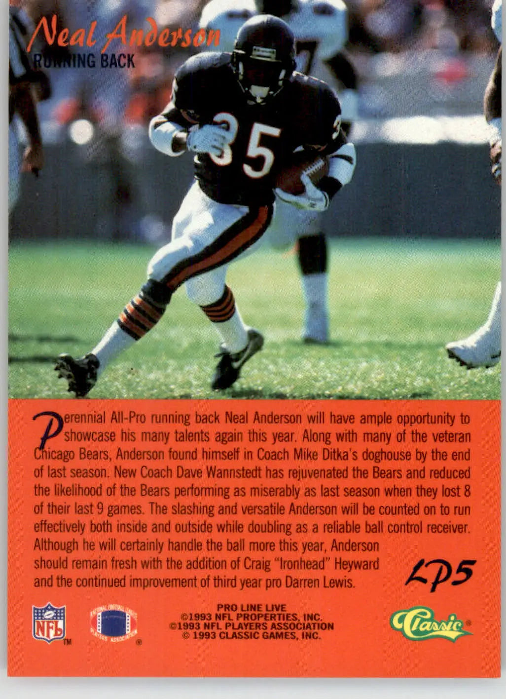 Neal Anderson - 1993 Pro Line Live - #LP5 - Limited Prints Football