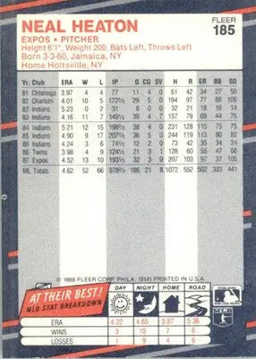 Neal Heaton - 1988 Fleer - #185 - Baseball - Baseball Card Single