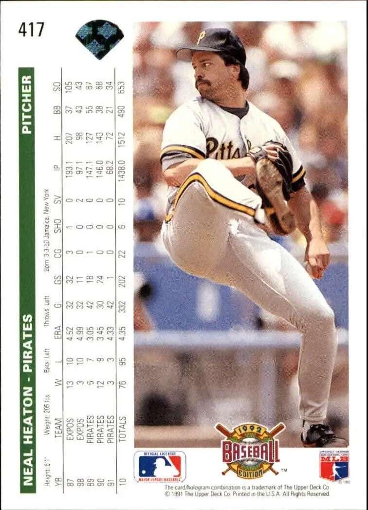 Neal Heaton 1992 Upper Deck MLB #417 Baseball Card Pittsburgh Pirates