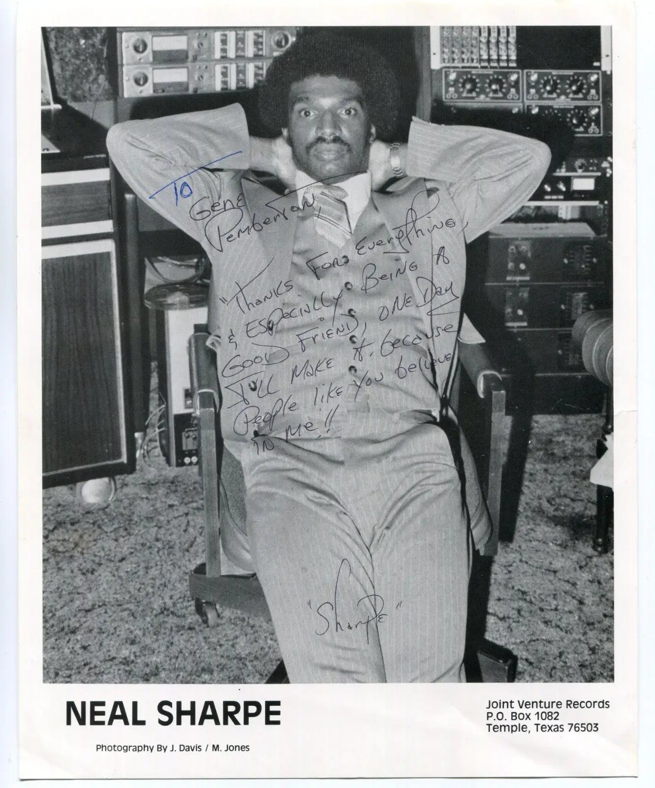 Neal Sharpe Temple Texas Soul R&B Singer Drifters Touring Artist AUTO 8x10 - Music Card Single
