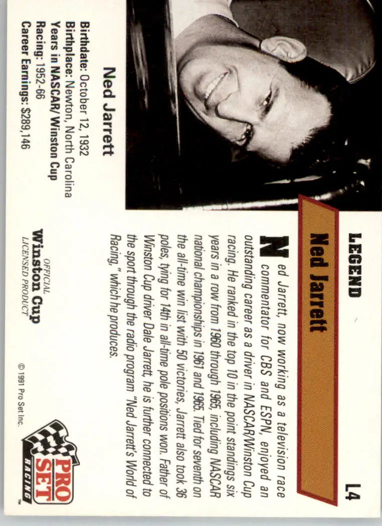 Ned Jarrett - 1991 Pro Set - #L4 - Legends Racing - Racing Card Single