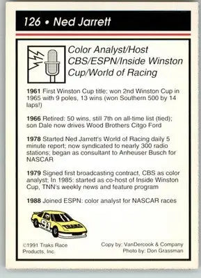 Ned Jarrett - 1991 Traks - #126 - Racing - Racing Card Single
