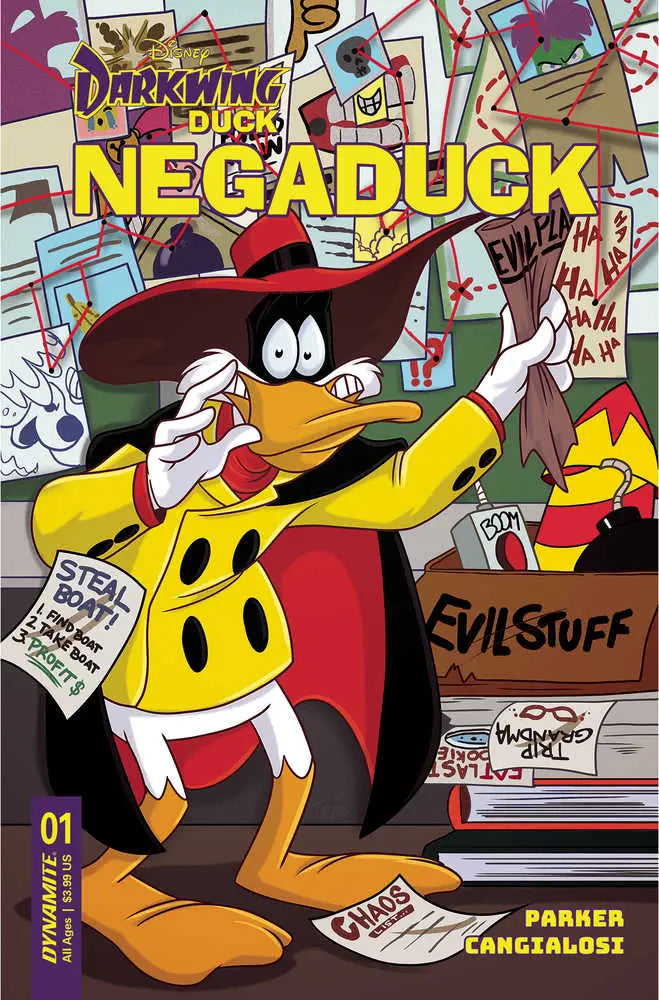 Cartoon duck in red hat and cape posing on Negaduck #1 Cover C Forstner trading cards