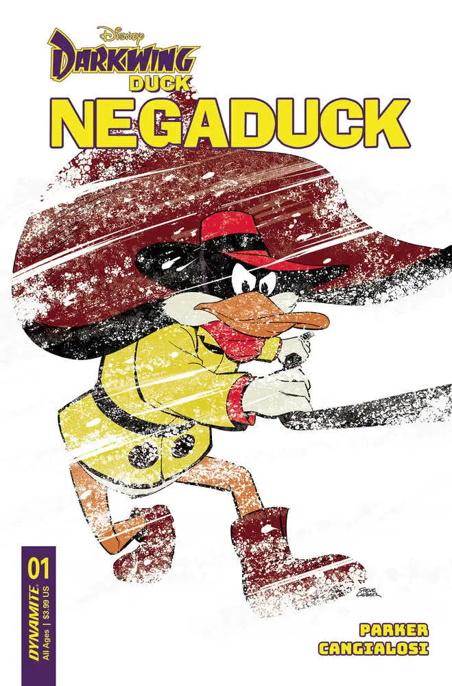 Comic book cover of Negaduck in yellow suit, red hat, featured in trading cards