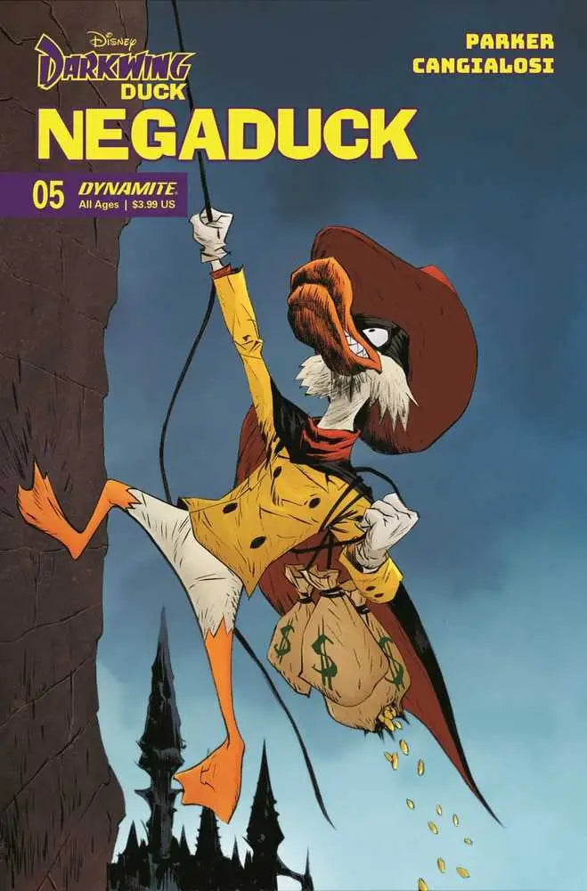 Comic book cover of Negaduck #5, featuring villainous duck with falling money, ideal for trading cards