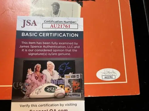 JSA authentication card for Negro League Baseball Tribute featuring Jim Cobbin and Dennis Biddle