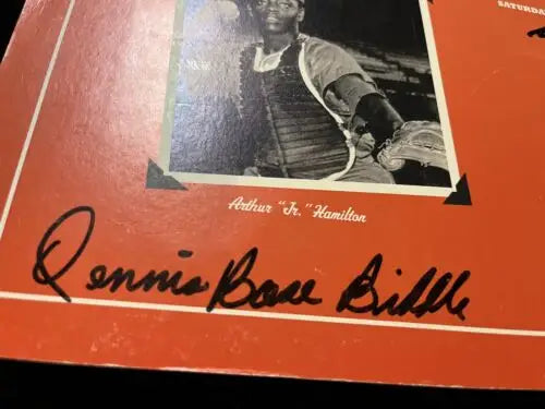 Signed baseball memorabilia featuring Jim Cobbin and Dennis Biddle in tribute art