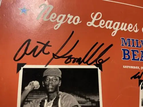 Signed Negro Leagues poster featuring Jim Cobbin and Dennis Biddle for trading cards collectors