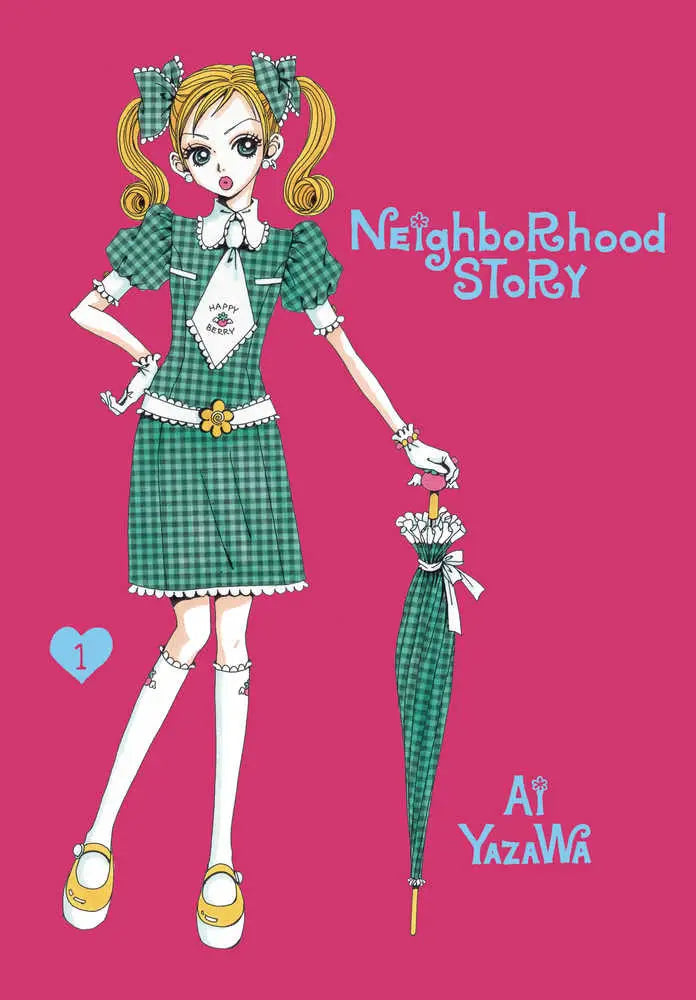 Manga character in a green gingham dress, perfect for Neighborhood Story Graphic Novel and trading cards