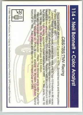 Neil Bonnett - 1992 Traks - #114 - Racing - Racing Card Single