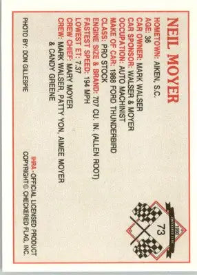 Neil Moyer - 1990 Checkered Flag IHRA - #73 - Racing - Racing Card Single