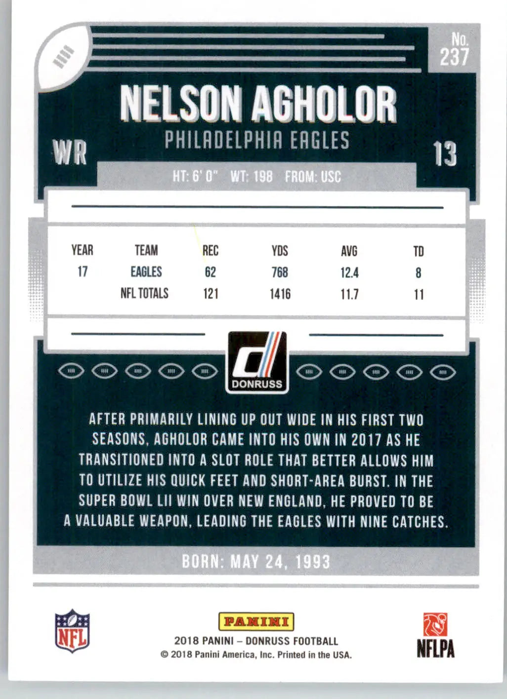 Nelson Agholor - 2018 Donruss - #237 - Football - Football Card Single