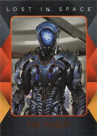 Futuristic robot with glowing blue face featured in Netflix Lost in Space trading cards