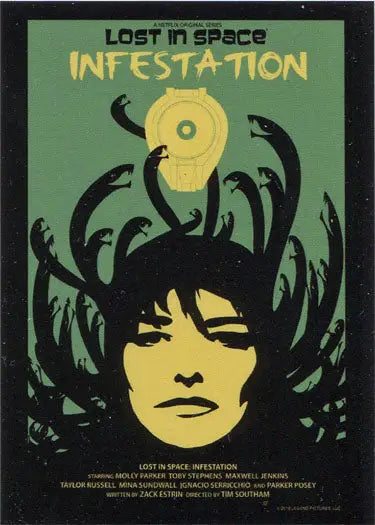 Stylized face with tentacle-like hair from Juan Ortiz Episode Infestation design