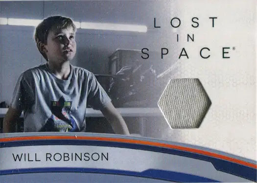 Relic card featuring young actor from Netflix Lost in Space with fabric swatch embedded