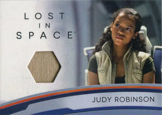 Trading card of Judy Robinson in space outfit from Netflix Lost in Space relic card