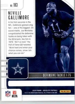 Neville Gallimore - 2020 Panini Absolute - #183 - Yellow Rookie Football - Football Card Single