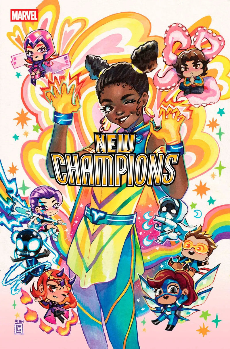 Comic book cover of New Champions #4 Rian Gonzales Variant featuring vibrant artwork