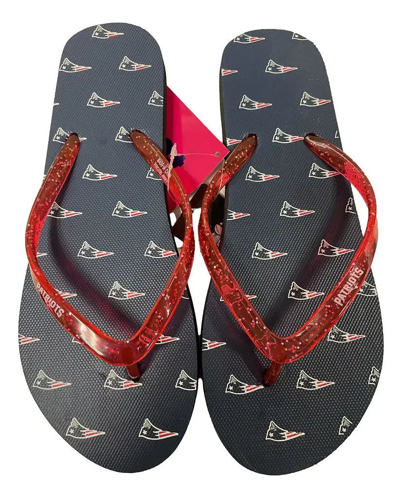 New England Patriots womens size Glitter Thong Flip Flop Sandals with sneaker pattern