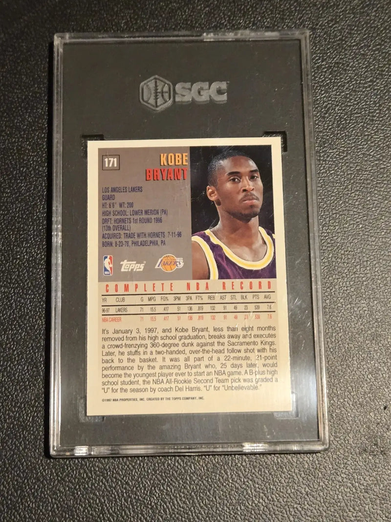 New Era Lakers 9Fifty Snapback Hardwood Classics Hat + 1997 Kobe Bryant SGC 8.5 - Basketball Card Single