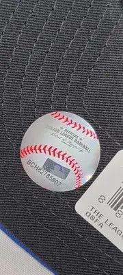 Baseball sticker on New Era York Mets Blue 9 Forty Hook & Loop Hat representing mets blue
