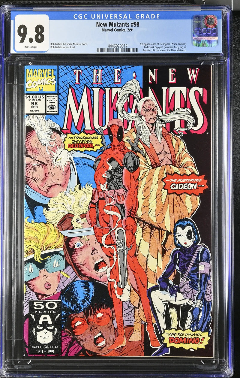 CGC graded 9.8 New Mutants comic book featuring Deadpool on the cover