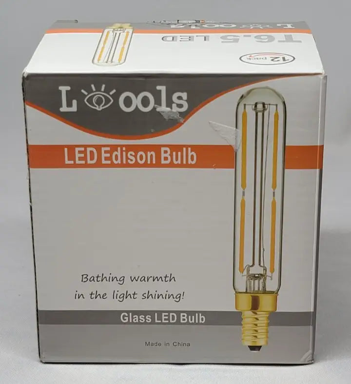 White and orange box for T6.5 LED Edison light bulbs with gold base, perfect for LED light bulbs