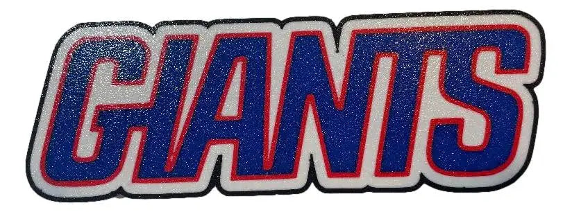 Blue glitter New York Giants logo sign with red and white outline for man cave decor