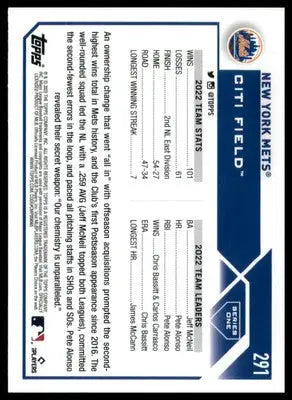 New York Mets 2023 Topps #291 New York Mets - Baseball Card Single