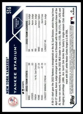 New York Yankees 2023 Topps #516 New York Yankees - Baseball Card Single