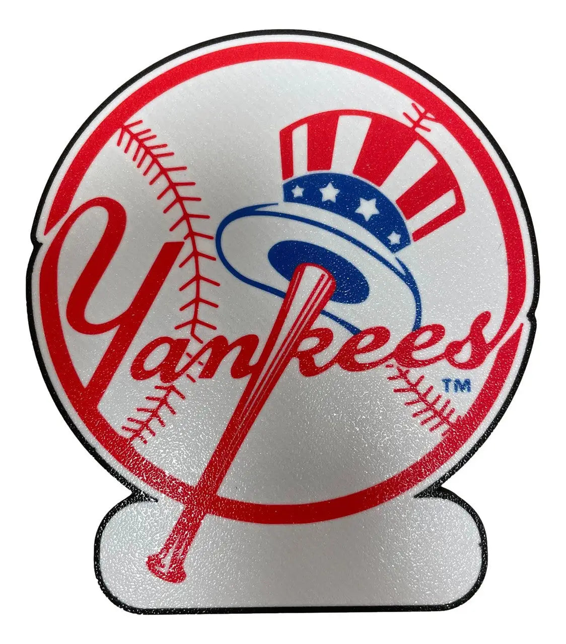 White Yankees 3D printed magnet with Yankees logo and crossed baseball bats with Uncle Sam hat