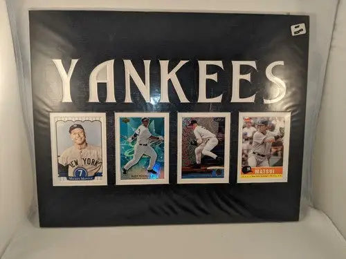 New York Yankees 4 Trading Card Holder Wall Plaque with Cards 14’’ x 11’’ - Display Case