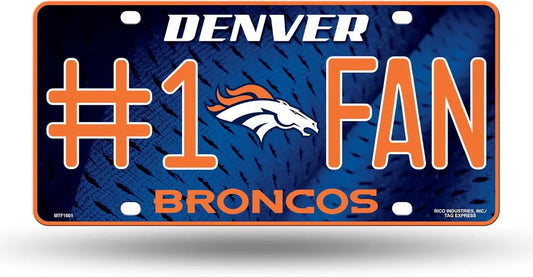 NFL #1 Fan Metal Tag Denver Broncos license plate for football cards enthusiasts