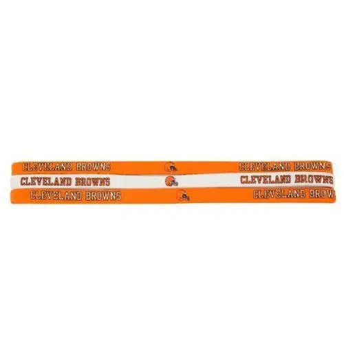 Set of four Cleveland Browns elastic headbands featuring team logos and text