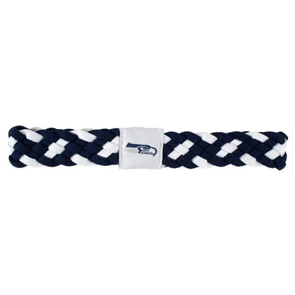 Braided navy blue and white headband featuring Seattle Seahawks logo for team spirit