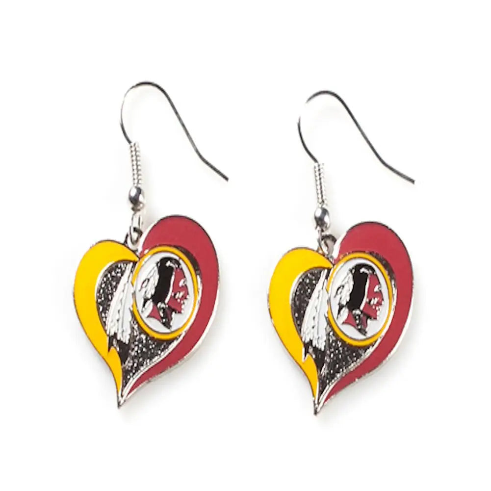 Heart earrings featuring Washington Redskins logo in swirl heart design for NFL fans
