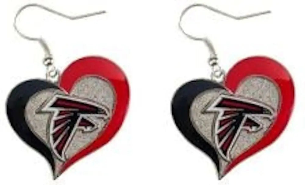 Heart earrings with Atlanta Falcons logo in NFL Football Swirl Heart design