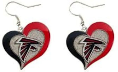 Heart earrings with Atlanta Falcons logo in NFL Football Swirl Heart design