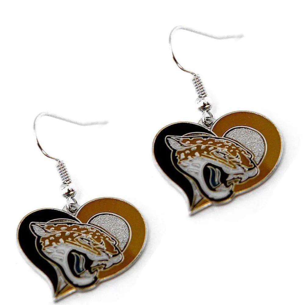 Heart earrings with jaguar head design, perfect NFL swirl heart earrings for team fans