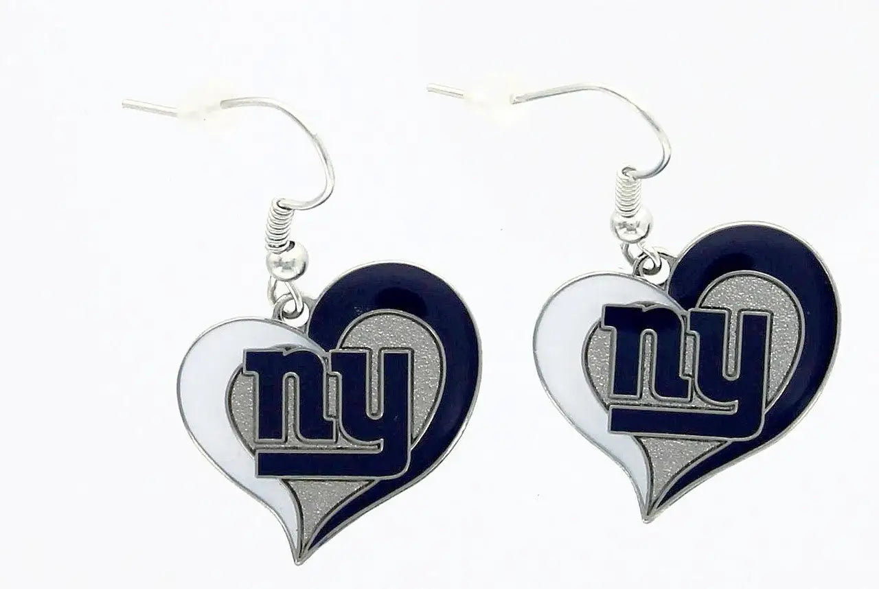 Heart-shaped earrings featuring NY Giants logo in NFL Football Swirl Heart Earrings