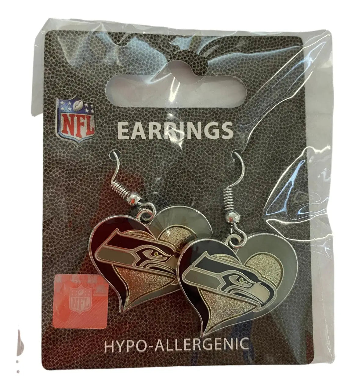 NFL-branded Seattle Seahawks swirl heart earrings in stylish packaging for fans