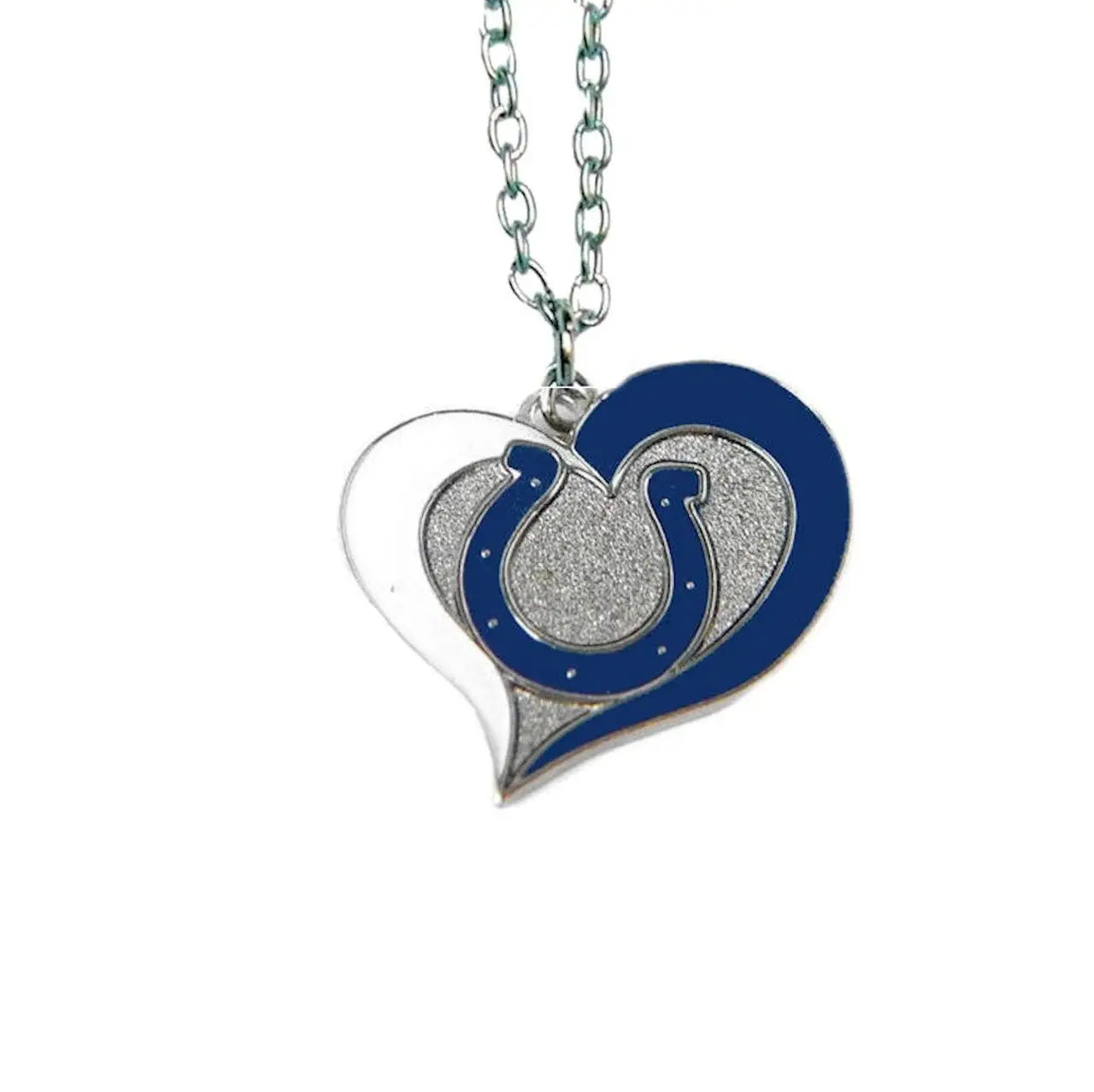 Heart shaped pendant necklace with Indianapolis Colts logo in swirl heart design
