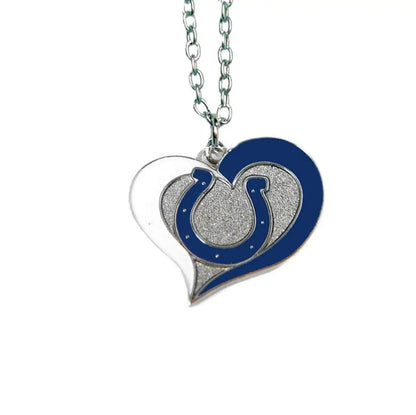 Heart shaped pendant necklace with Indianapolis Colts logo in swirl heart design