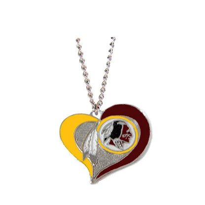Heart shaped pendant necklace in swirl design with Washington Redskins logo and colors