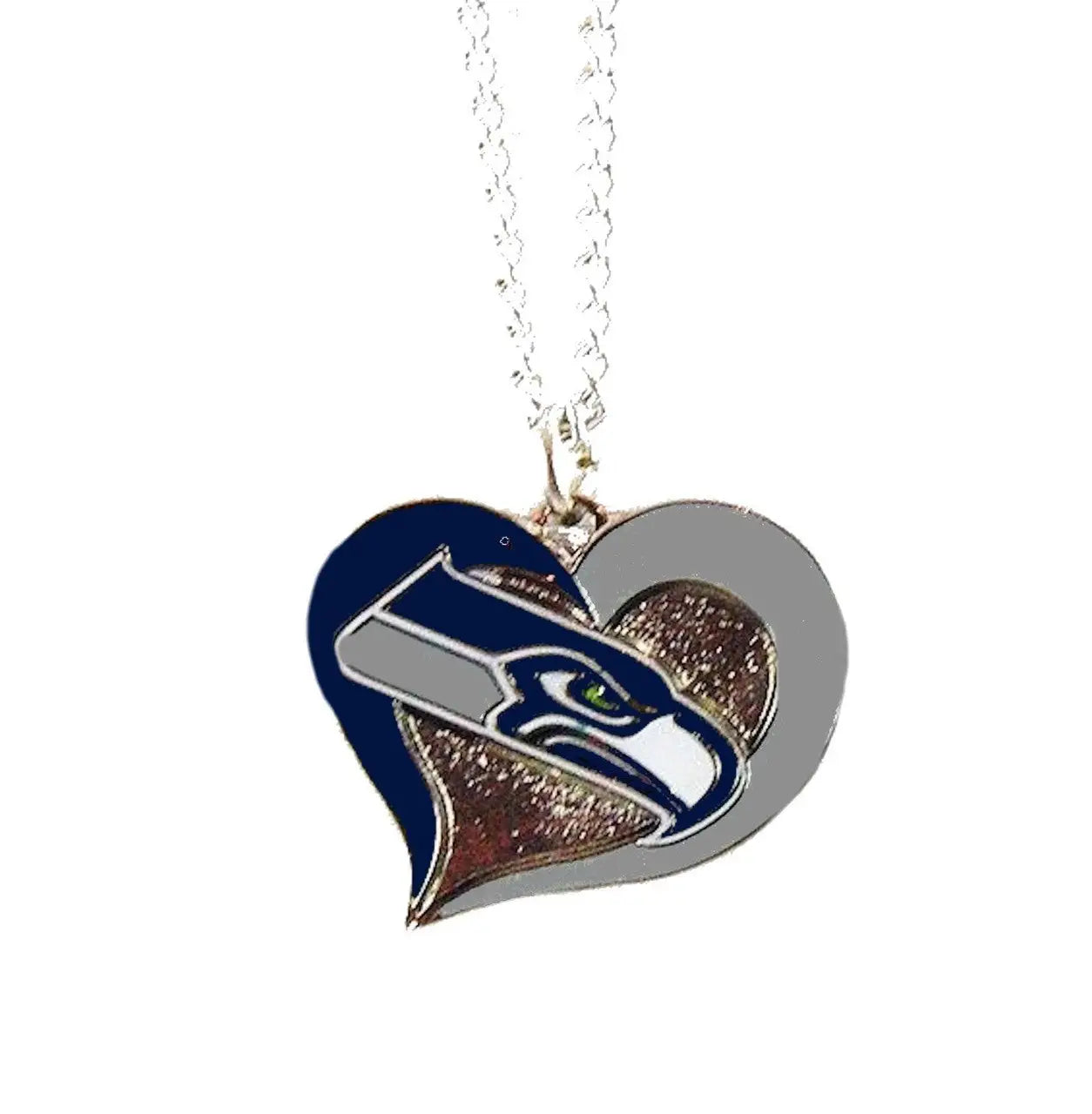 Heart shaped pendant necklace with Seattle Seahawks logo in swirl heart shaped design