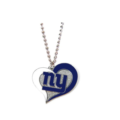 Heart Shaped Pendant Necklace featuring NY Giants logo in blue and silver swirl heart design