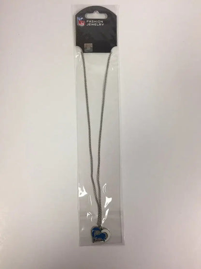 NFL Football Swirl Heart Necklace featuring a blue and yellow heart shaped pendant