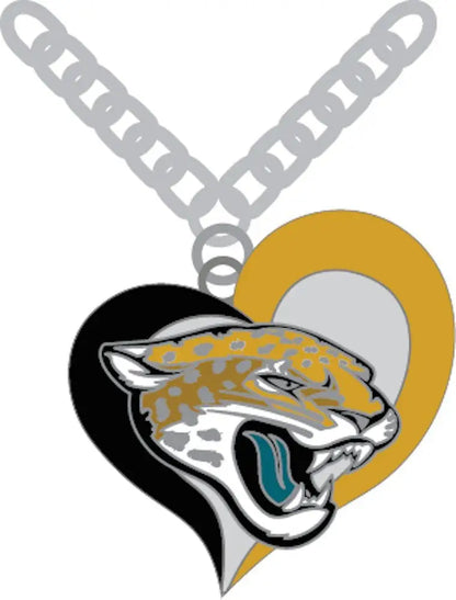 Stylized jaguar head logo on swirl heart shaped pendant for NFL team necklace
